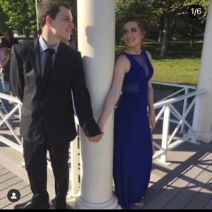 Blue prob dress with mesh and a slit